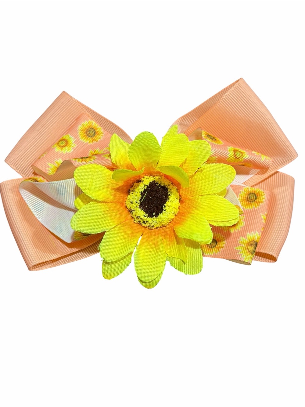 Sunflower Ribbon Hair Bow for Kids - Yellow & Peach